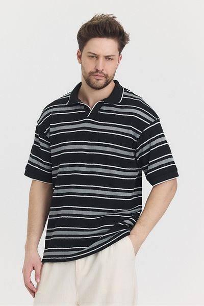 HAWKKİNG Ανδρικό μπλουζάκι με γιακά πόλο πλεκτό Oversize