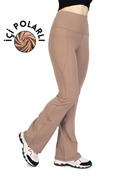 The Step Sports İspanyol Paça Vizon Kışlık Içi Polarlı Cepli Yüksek Bel Topar...