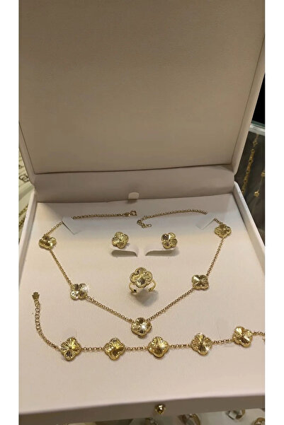 ANGELSS JEWELLERY Yonca Gold Model Necklace, Bracelet and Ring Set (Gold Color)