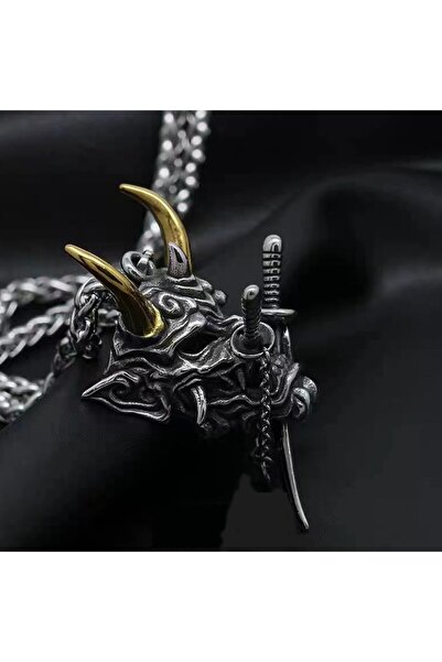 Choice قلادة قناع الساموراي الياباني ثنائية اللون للرجال، اتجاه التصميم الشخص...