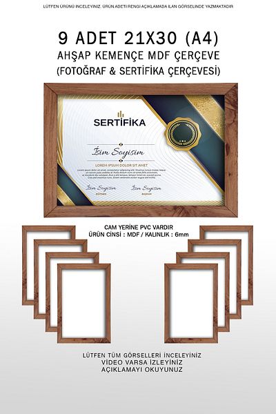 bymat 9 Pieces 21X30 Frame - Kemenche Frame - A4 Frame - Diploma Frame - Mdf Multi Photo