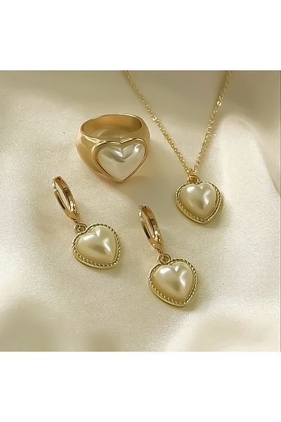 Choice WTHS5745901 Fashion 3-piece Set Pearl Jewelry Set for Women Korean Heart Ring Pendant Necklace Hoop
