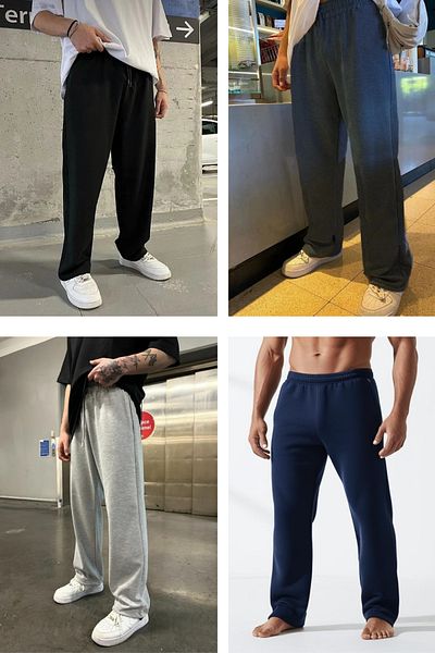 EydaMoon Ανδρικό μαύρο-γκρι-καπνιστό-navy blue Relax Fit φαρδύ παντελόνι 2 κλωστών