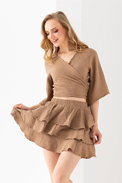 EtkiModa 100% Organski pamuk Ženska moka mini suknja sa volanima