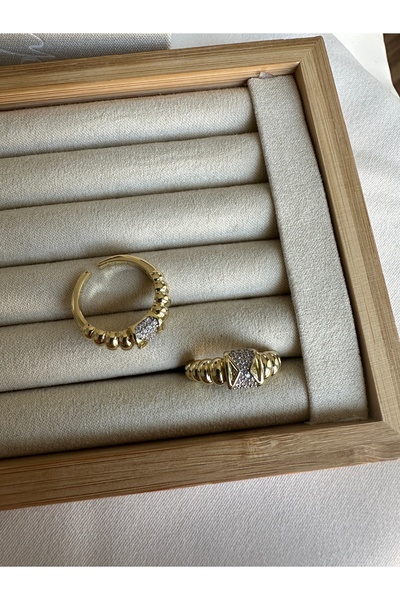 ringbox Çift Renkli Taşlı X Motif Yüzük