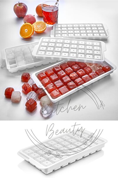 Kitchen Beauty 32 Hazneli Kare Buz Kalıbı Kapaklı Kare Şekilli Buz Kalıbı Kah...