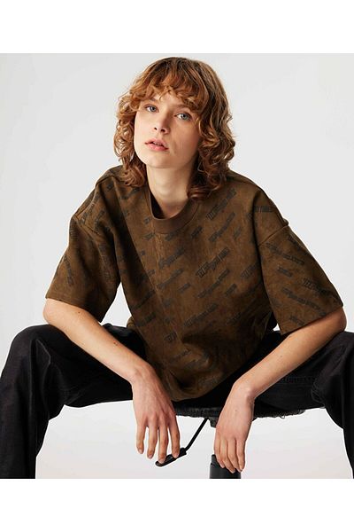Twist Printed and Suede Look T-Shirt