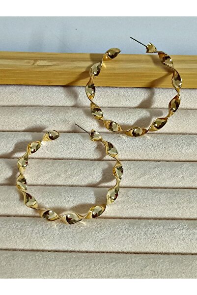 mos&more Gold Burgulu 6cm Büyük Halka Kadın Küpe