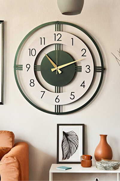 LUPOKRAFT Endüstriyel Tarzda Modern Tasarımlı Büyük Mat Yeşil Metal Duvar Saati - 48x48cm