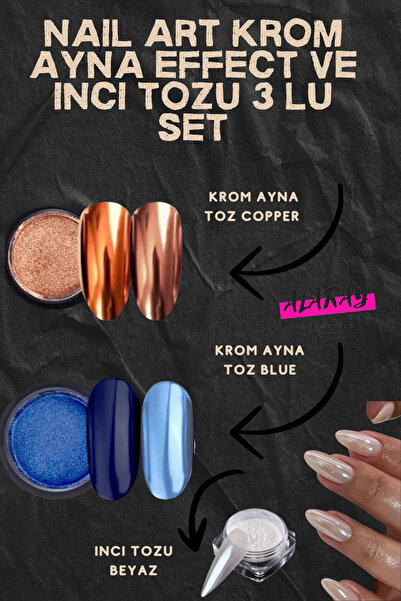 alaraycosmetics NAİL ART DİZAYN TIRNAK SÜSLEME 3 LU TOZ SET -2 ADET KROM AYNA...