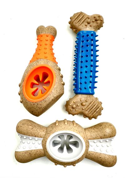 Tasma Market Durable 3 in XL Size Bone and Chicken Leg Dog Bite Toy Set