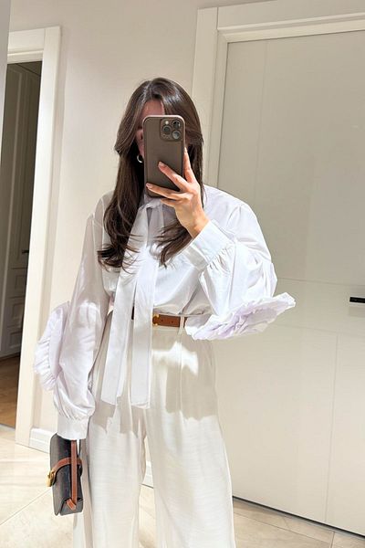 FMN Moda Hijab Compatible Sleeves Big Rose Detail Design Brand Equivalent Stylish Halter Neck Oversize Shirt