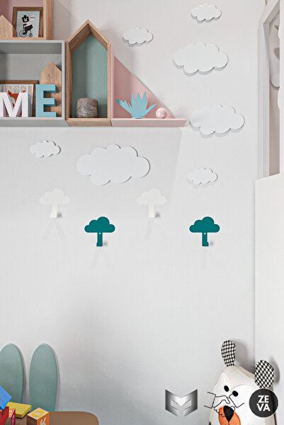 YİĞİT METAL 2 Krem 2 Yeşil Çocuk Odaları İçin Metal Bulut Şeklinde 4 Adet Ask...