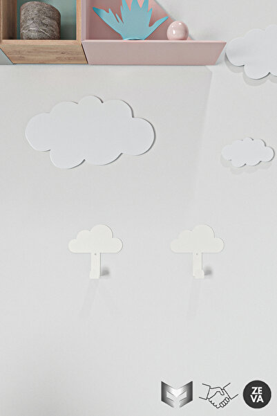YİĞİT METAL Krem Çocuk Odaları İçin Metal Bulut Şeklinde 4 Adet Askı  - Dayanıklı Tasarım Duvara Monte Askı