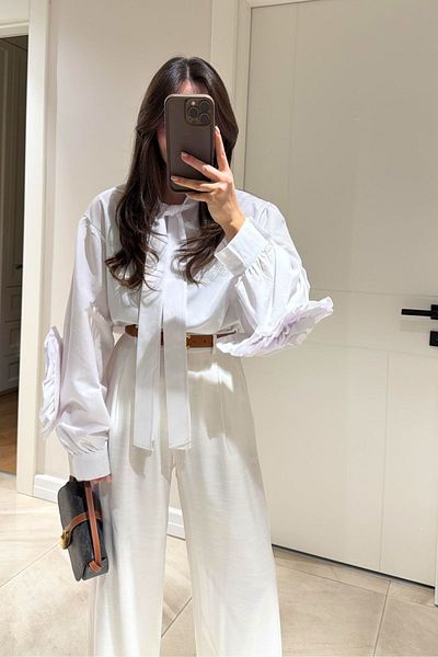 FMN Moda Hijab Compatible Sleeves Big Rose Detail Design Brand Equivalent Stylish Halter Neck Oversize Shirt