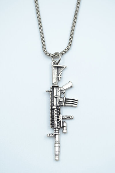 Bu Farklı M4 Silah - Pubg Gümüş Kaplama Örme Zincir Kolye