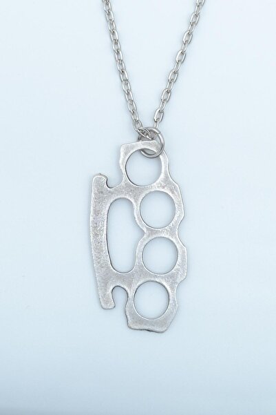 Bu Farklı Muşta Erkek Kadın Kolye Antik Gümüş Kaplama - 60 Cm Düz Zincir