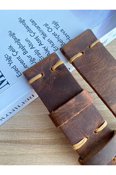 Prizma El Dikişi Kremit Renk Crayz Deri Saat Kordonu. 20-22-24 ve 26mm Genişlik Seçenekleri.