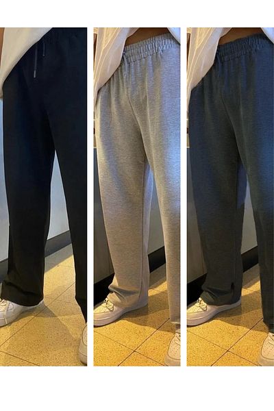 EydaMoon Men's 3 Pack Baggy Style Wide Leg Full Fit 4 Season Sweatpants
