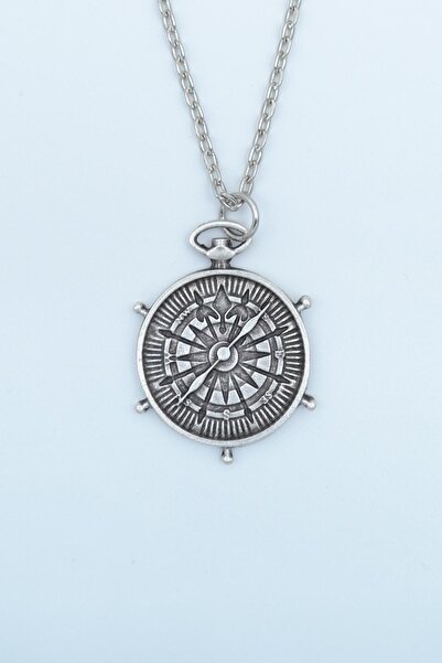 Bu Farklı Pusula Gümüş Kaplama Düz Zincir Kolye