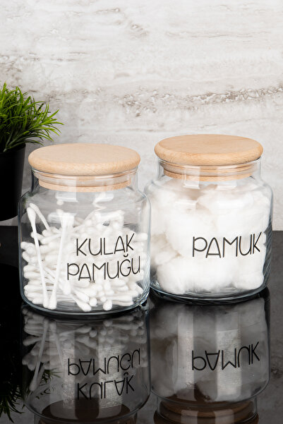 Dolkin Home Набір з 2 скляних банок з дерев'яними кришками та прозорими етике...