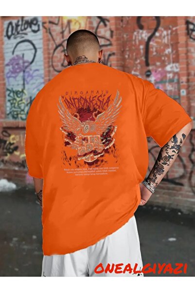 oneagılyazı تي شيرت كبير الحجم مطبوع عليه ظهر النسر الإندونيسي