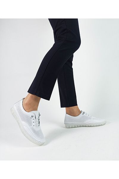 GDT Ayakkabı Genuine Leather White Color Laser Cut Flat Sole Women's Ballerina Shoes
