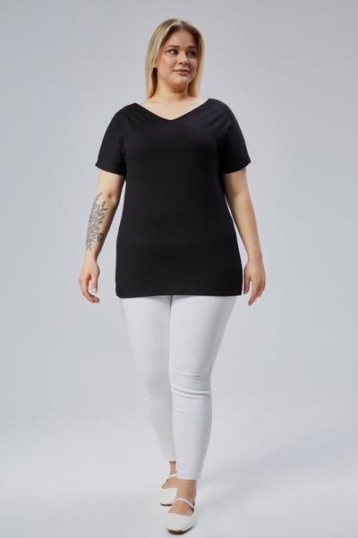 Curvy Trend Μπλούζα με πλάτη V Guipure Plus Size