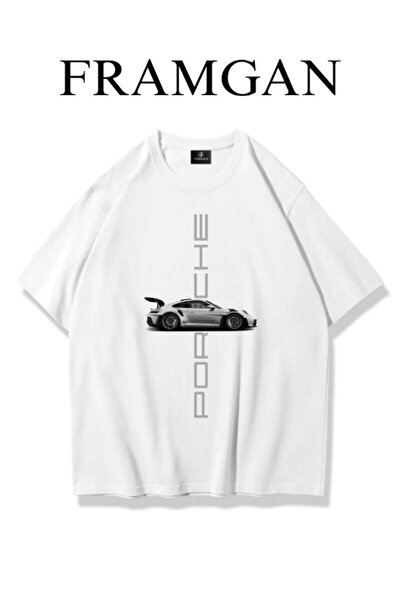 Framgan Мъжка бяла тениска с принт Porsche 911 от памук