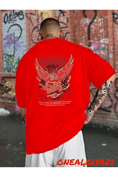 oneagılyazı تي شيرت كبير الحجم مطبوع عليه ظهر النسر الإندونيسي