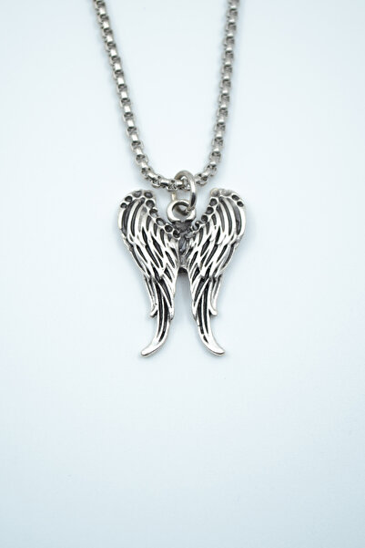 Silver Plated Knitted Chain Necklace with Angel Wings