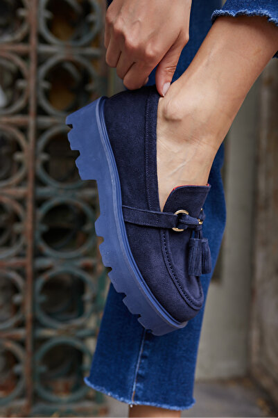 ANGELİNA JONES GRAY KADIN LACİVERT GERCEK SUET PUSKULLU EVA TABAN LOAFER