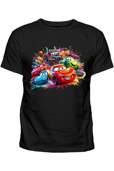 Efendioğlu Design Children's Cotton Short Sleeve T-Shirt with Lightning Mcqueen and His Cars Printed
