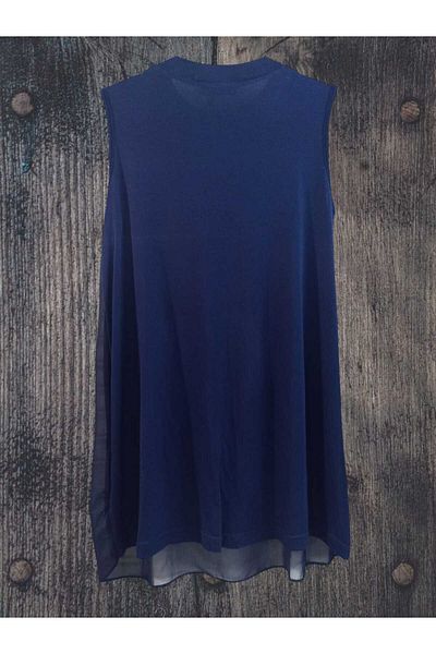 Puane Women's Crew Neck Zero Sleeve Front Chiffon Detailed Lined Innerwear Dark Blue 10270