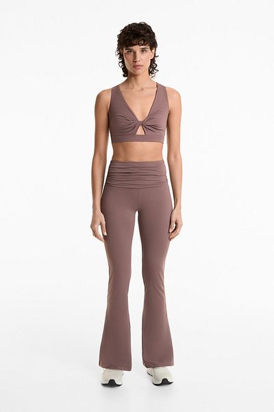 Oysho High rise Comfortlux flare trousers with gathered waist