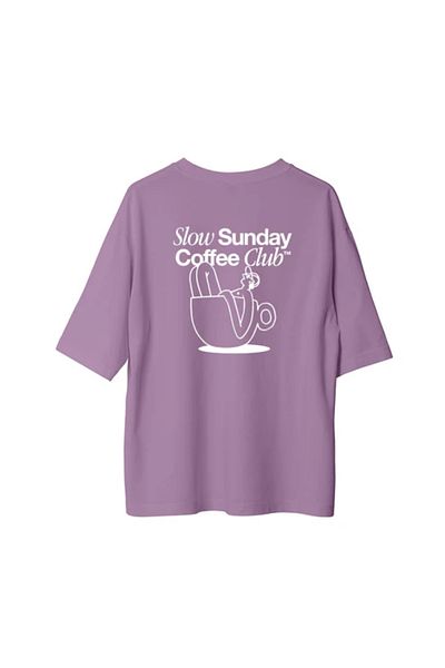 npLStore Μπλουζάκι Unisex Slow Sunday Coffee Club με στάμπα Oversize 100% βαμβάκι