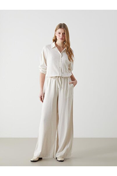 LC Waikiki بنطلون نسائي من XSIDE مصنوع من مزيج الكتان مع خصر مطاطي