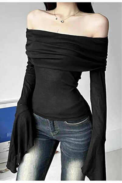 DarkellaStore Хараджуку Лолита Мадона Яка Испански ръкав Блуза с открити рамене