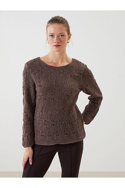 LC Waikiki LCWAIKIKI Pulover de tricotaj pentru femei, cu decolteu clasic, ajurat