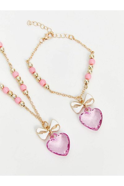 LC Waikiki Lcw Accessories Mixed Heart Pattern Girl Necklace and Bracelet Set