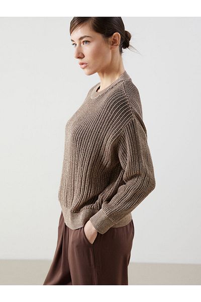 LC Waikiki Lcw Crew Neck Openwork Oversize Women's Knitwear Sweater Fast Fashion