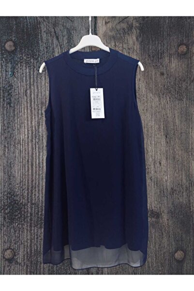 Puane Kadın Bisiklet Yaka Sıfır Kol Önü Şifon Detaylı Astarlı İçlik LACİVERT 10270