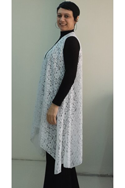 Mertcan Butik White Asymmetrical Pattern Flower Print Loose Lace Vest