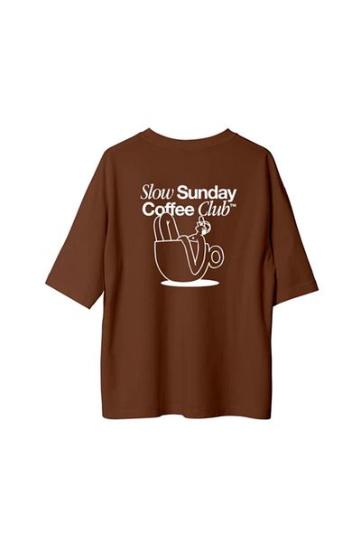 npLStore Унисекс тениска с щампа Slow Sunday Coffee Club, голям размер, 100% памучен принт