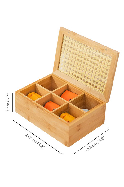 Kitchen Dream Bambu Çay Kutusu 6 Bölmeli 24X16X7 - Kapaklı Bitki Çayı Kutusu
