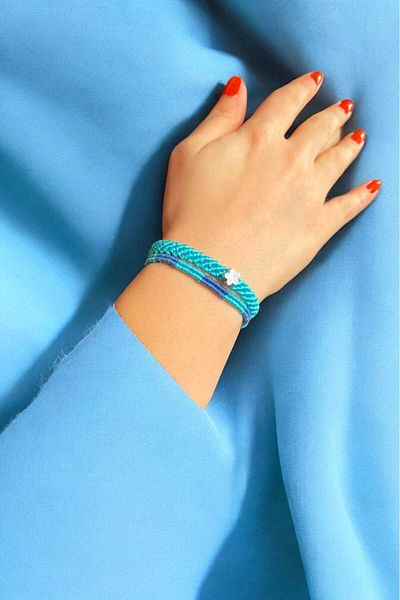 Atölye Olcay Eser Macrame Blue Handmade Design Double Set Bracelet