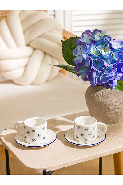 LC Waikiki Lcw Home Mixed Eye Printed 2-Person Porcelain Coffee Cup Set 100 ml