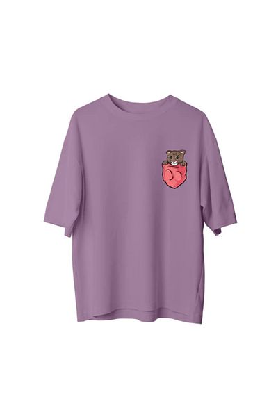 npLStore Μπλουζάκι μεγάλου μεγέθους Unisex Cat Pocket με στάμπα Oversize 100% βαμβάκι