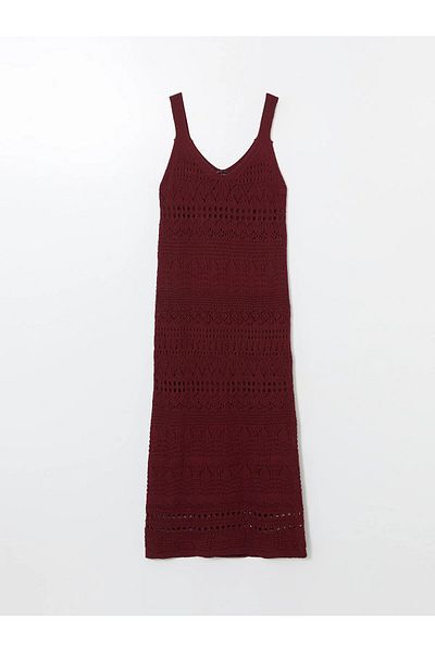LC Waikiki V-Neck Openwork Women's Knitwear Dress