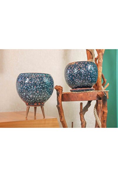 BİTKİ TASARIMI Lacivert Şekilli Artistik Çift Sırlı İç ve Dış Mekan Kullanıml...